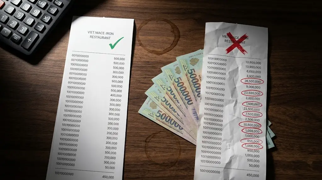 다낭 밤문화 정상가 영수증과 바가지 영수증 비교 - 같은 코스 두 배 차이 경고